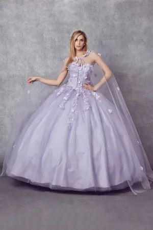 3D Floral Strapless Cape Ball Gown by Juliet 1435