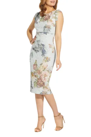 Adrianna Papell Metallic Floral Matelasse Midi-Length Sheath Cocktail Dress - Wholesale