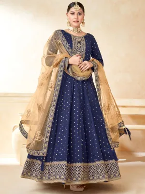 Blue Tafeta Butti Partywear Anarkali Suit