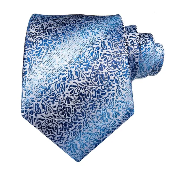 Classy Men Blue Silver Floral Silk Tie