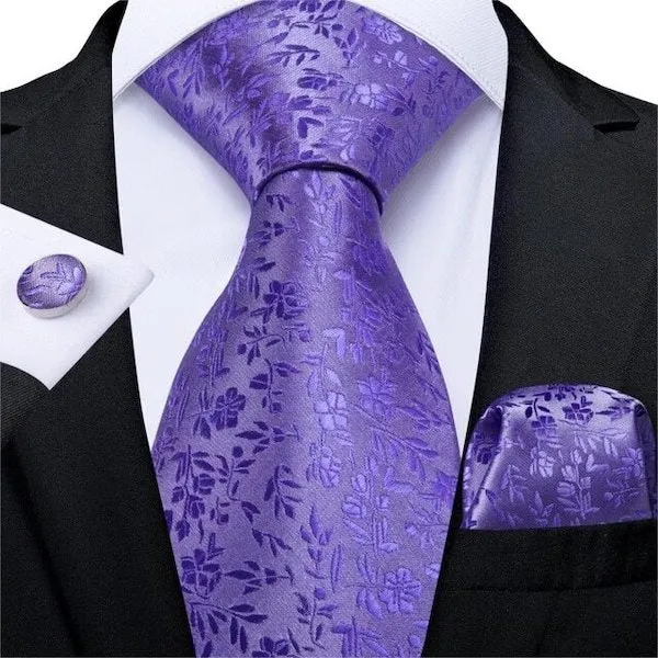 Classy Men Lilac Floral Silk Necktie