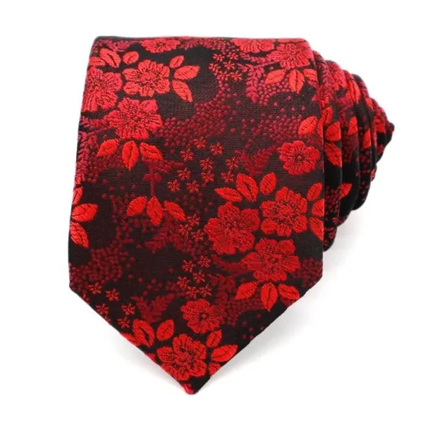 Classy Men Red Black Floral Silk Tie