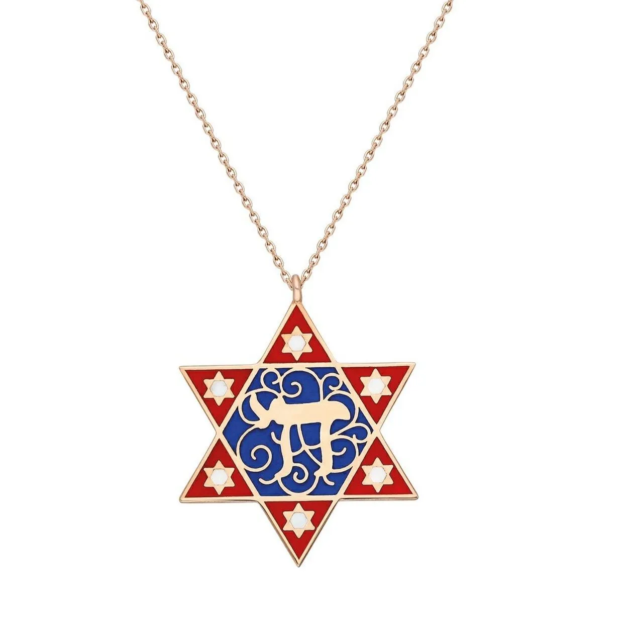 Colorful Jewish Star and Chai Hebrew Necklace