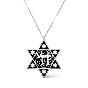 Colorful Jewish Star and Chai Hebrew Necklace