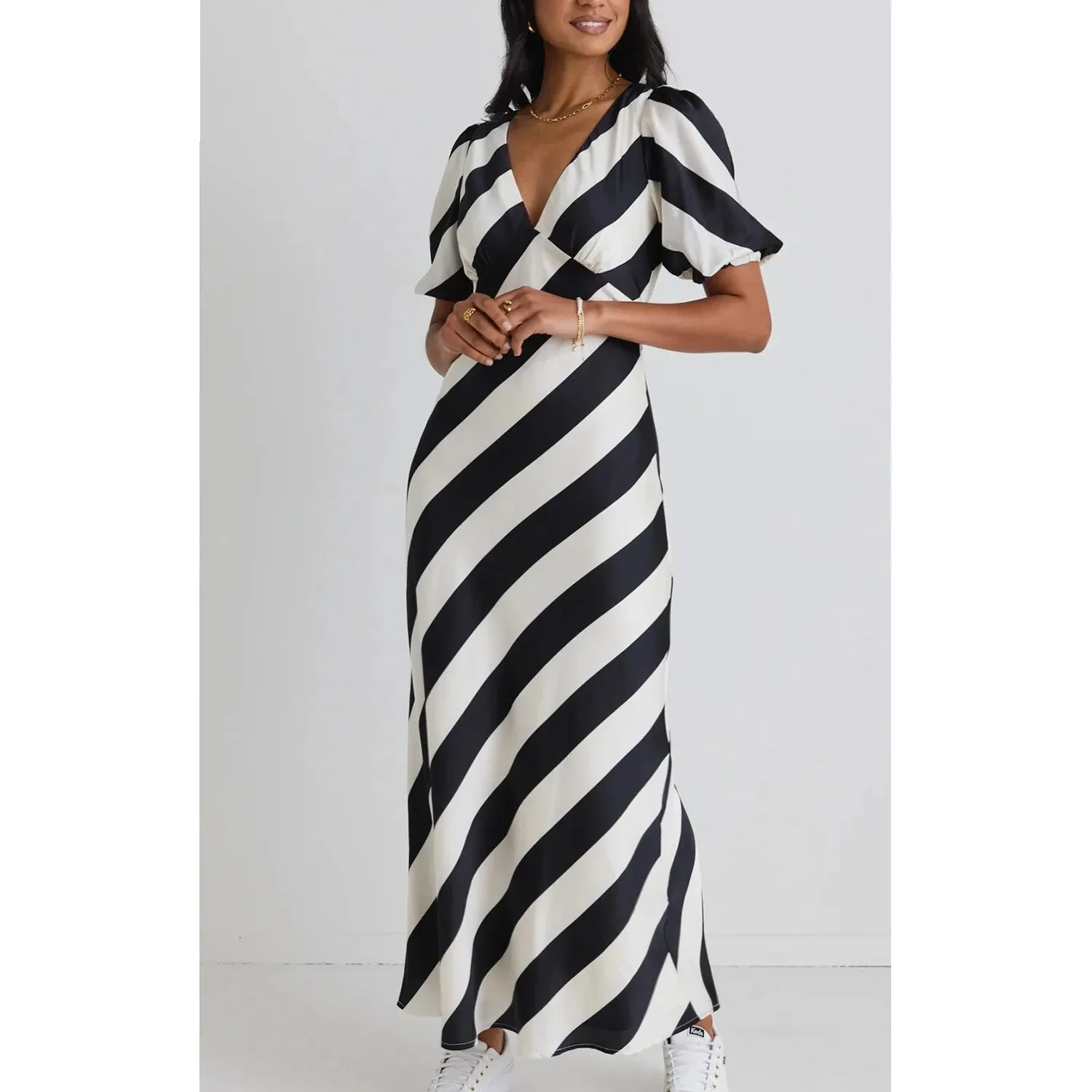 Dress Amora Midi- Black White Stripe