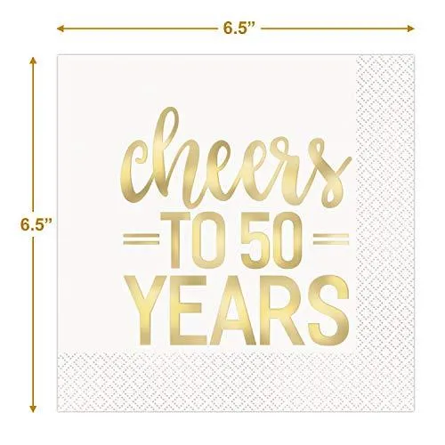 Fancy Gold Metallic Dots Paper Dinner Plates and Luncheon Napkins, Cheers to 50 Years Birthdays and Anniversaries (Serves 16)