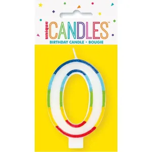 Rainbow Border Number '0' Birthday Candle