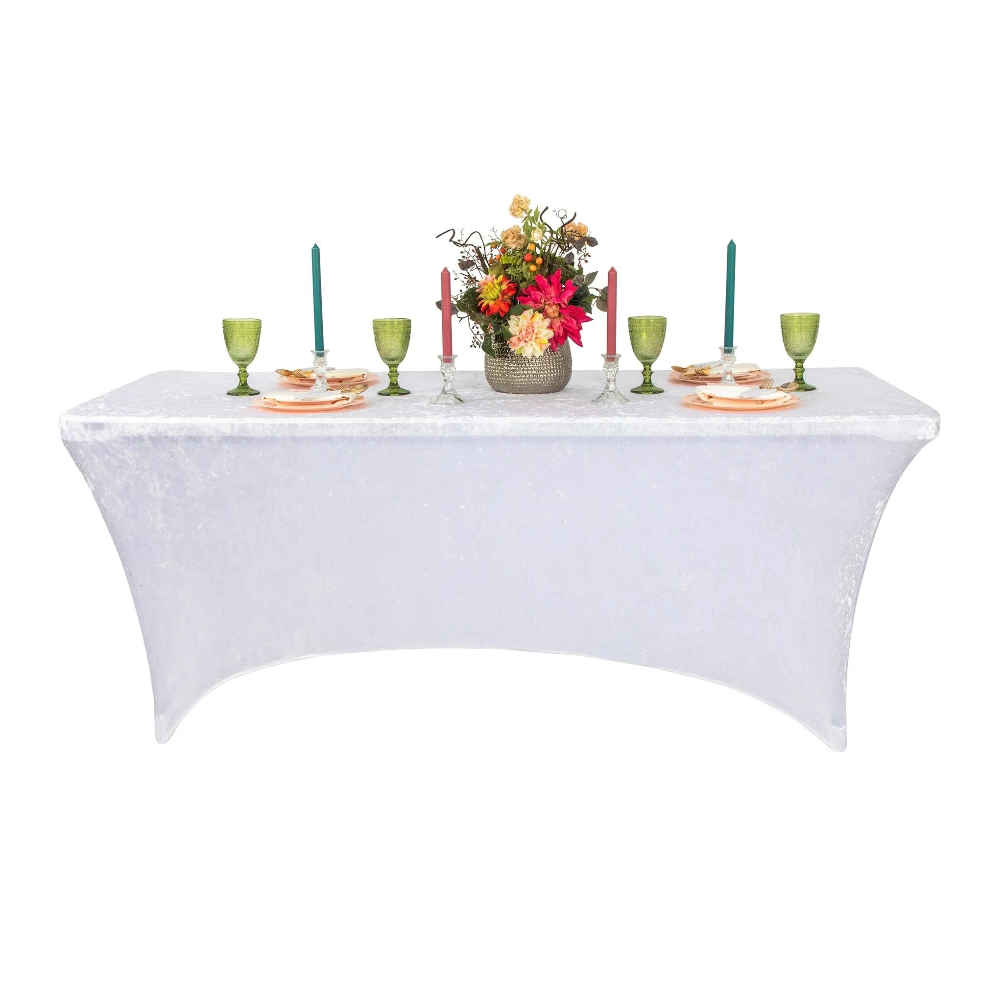 Velvet Spandex Table Cover 6ft Rectangle - White