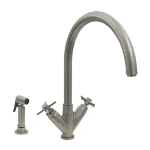 Whitehaus 3-03942SS85-BN Luxe  Dual Handle Faucet with Gooseneck Swivel Spout and Side Spray