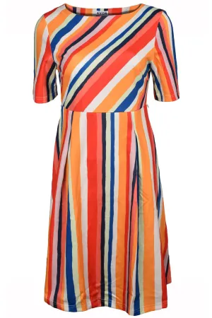 Womens Striped Short Sleeves Dress with Belt